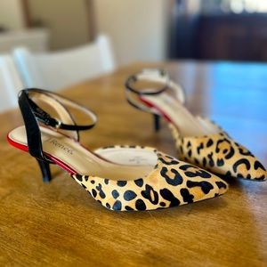 J. Renee leopard calf-hair ankle strap kitten heels Size 8